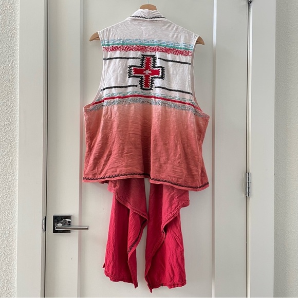 Double D Ranch Duster Open Front Ombre Vest Aztec Cross Star Western L/XL - Picture 2 of 7